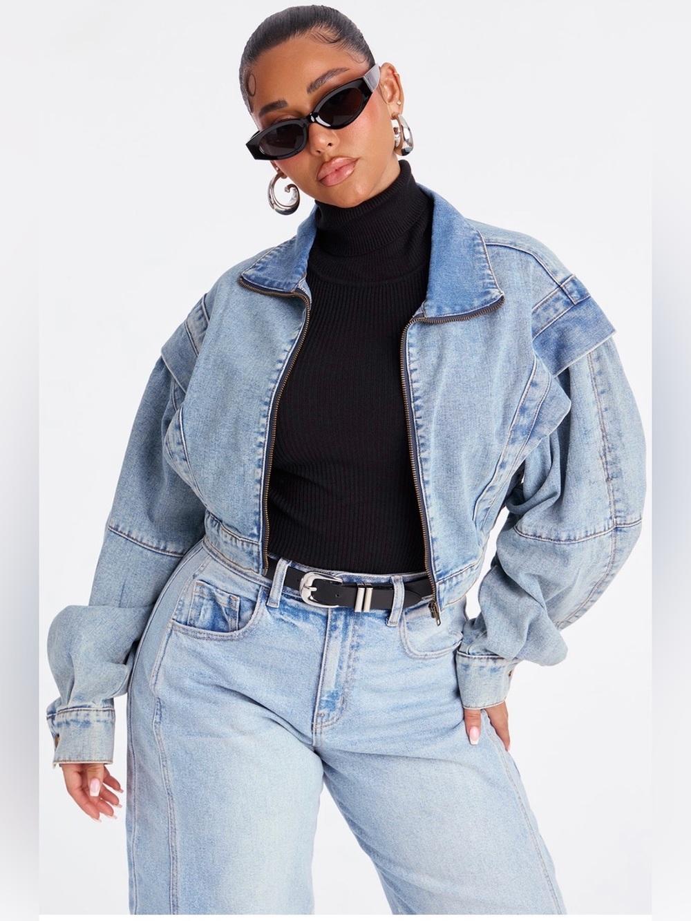 Fashionova Isabelle Denim Bomber Jacket NWT